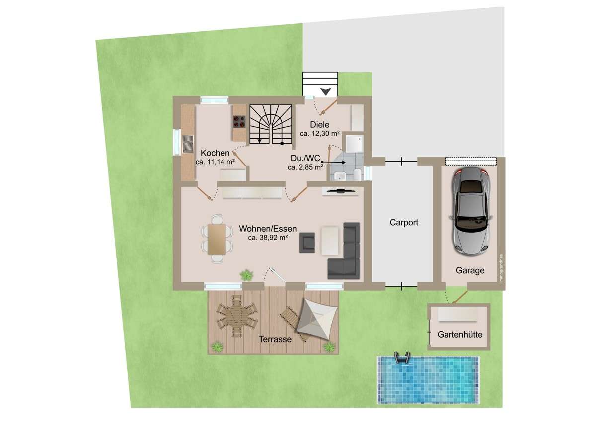 Einfamilienhaus mit Garage und Swimmingpool